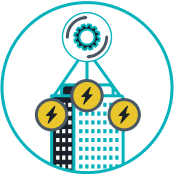 Grid services icon. Parity automates demand response curtailment for DR events in Multifamily Condos & Co-Ops, Multifamily Rentals, and hotels.