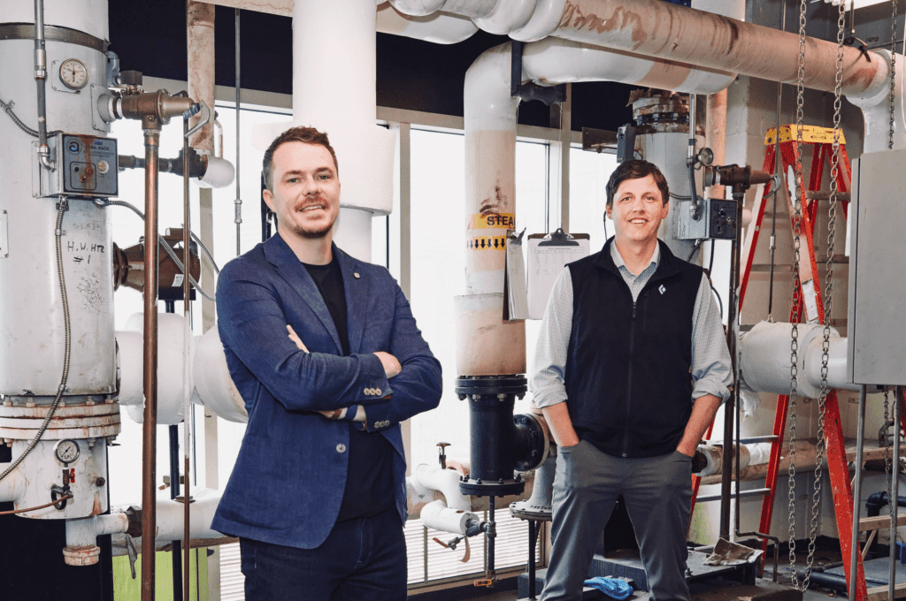 Parity's Brad Pilgrim and James Hannah in a boiler room