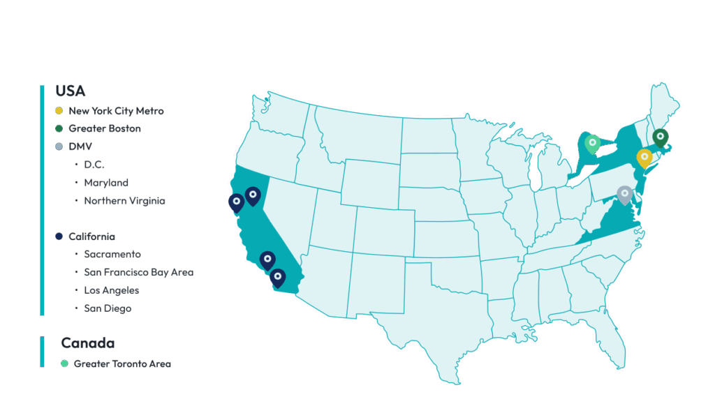 Map of where Parity operates in the US